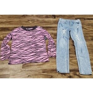 NWT Girl's Size 7/8 8 Pink Zebra Print LS Shirt & Vigoss The Ace Jeggings Jeans